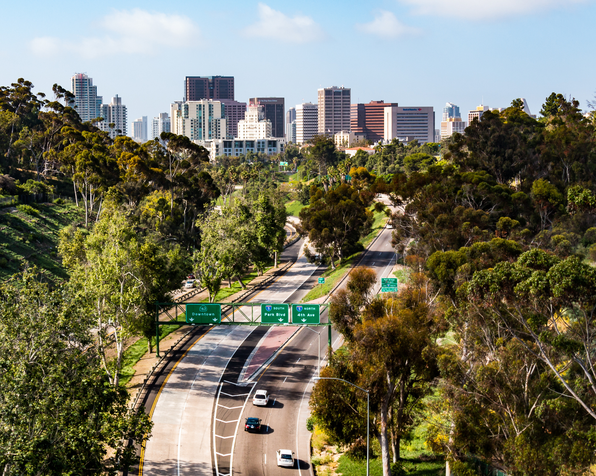 Urban Freeway with greenery - San Diego and Balboa Park