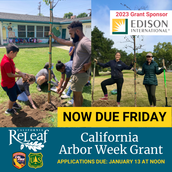 California Arbor Week Grant - Application Deadline Extended to Friday, January 13th at Noon