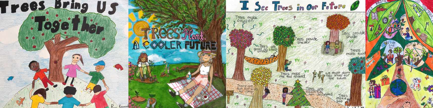 Past California Arbor Week Poster Contest Winners featuring children's art with various themes of trees