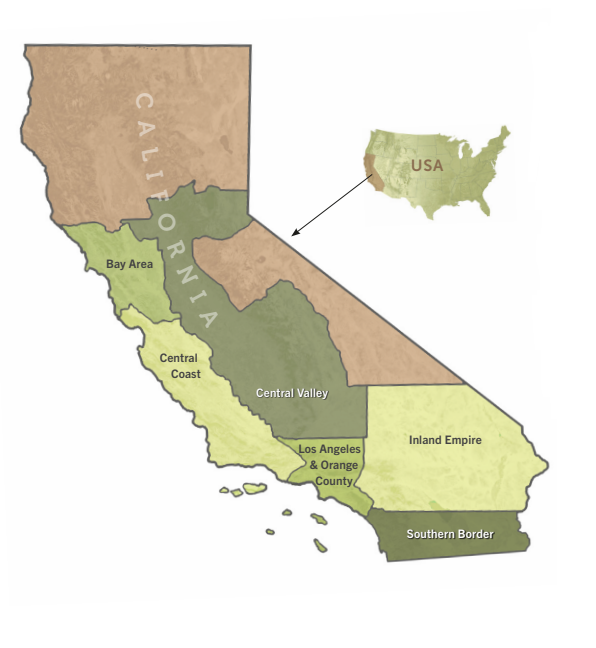 State Regions - Bay Area, Central Coast, Central Valley, Los Angeles/Orange County, Inland Empire and Southern Border